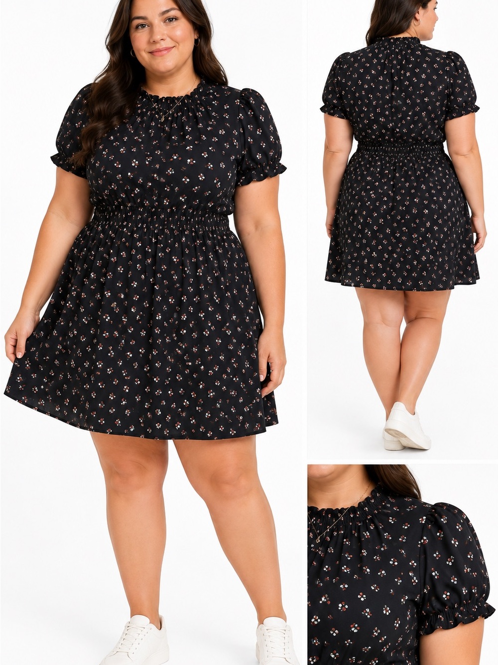 Reitmans Black Mini Dress with Tiny Floral Print